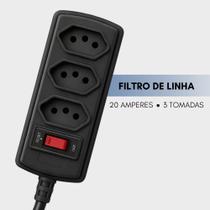 Filtro de Linha 3 Tomadas 1,5 metros protetor contra surtos elétricos 20 Amperes Force Line Filtro de Linha 3 Tomadas 1,5 metros protetor contra surtos elétricos 20 Amperes Force Line