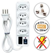 Filtro de Linha 4 Tomadas Preto ou Branco Régua 110/220v Bivolt Universal C/ Protetor Descarga de Energia
