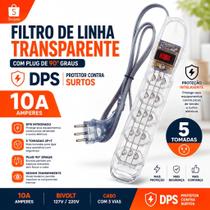 Filtro de Linha 5 Tomadas DPS Transparente protetor contra surtos elétricos 1 metro Plug 90 Graus Filtro de Linha 5 Tomadas DPS Transparente protetor contra surtos elétricos 1 metro Plug 90 Graus