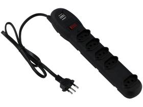Filtro de linha 5 tomadas Forceline - Bivolt - 2 saidas USB - Cabo 0,8 metros - Preto - 0060500023 Filtro de linha 5 tomadas Forceline - Bivolt - 2 saidas USB - Cabo 0,8 metros - Preto - 0060500023