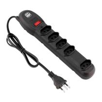 Filtro de linha 5 tomadas Forceline - Bivolt - 2 saidas USB - Cabo 0,8 metros - Preto - 0060500023 Filtro de linha 5 tomadas Forceline - Bivolt - 2 saidas USB - Cabo 0,8 metros - Preto - 0060500023