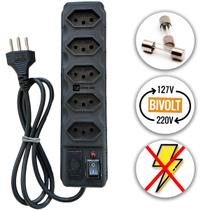 Filtro de Linha 5 Tomadas Preto ou Branco Régua 110/220v Bivolt Universal C/ Protetor Descarga de Energia - OPEN ZEE Filtro de Linha 5 Tomadas Preto ou Branco Régua 110/220v Bivolt Universal C/ Protetor Descarga de Energia - OPEN ZEE