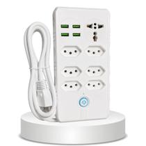 Filtro de Linha 6 tomadas 1 tomada universal 4 USB Proteção contra sobrecarga Cabo 2M