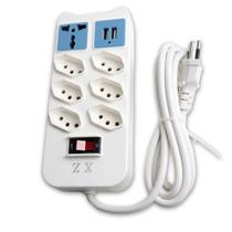 Filtro de Linha 6 Tomadas 10A, 2 Portas USB, 1 Tomada Universal, Botão Liga e Desliga de 2 Metros na Cor Branca
