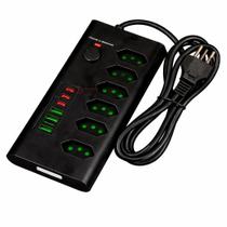 Filtro de Linha 6 Tomadas 10A 20A DPS, Extensão Elétrica 2M Bivolt Tripolar Regua de Energia C/ 6 USB Rapido, USB Tipo C