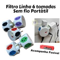 Filtro de Linha 6 Tomadas 10a e 20a Sem Fio Pino Plug Portatil Com Fusivel