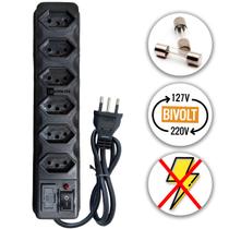 Filtro de Linha 6 Tomadas Preto ou Branco Régua 110/220v Bivolt Universal Com Protetor Descarga de Energia - OPEN ZEE