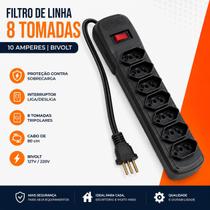 Filtro de Linha 8 Tomadas Cabo 80cm 10 Amperes Bivolt Preto Force Line Filtro de Linha 8 Tomadas Cabo 80cm 10 Amperes Bivolt Preto Force Line