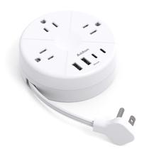 Filtro de linha Addtam redondo com 3 tomadas, 4 USB e cabo de 1,5 m Filtro de linha Addtam redondo com 3 tomadas, 4 USB e cabo de 1,5 m