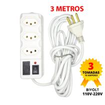 Filtro de Linha Branco 3, 4, 5 e 6 Tomadas Régua Elétrica 3 e 5 METROS