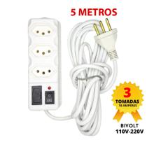 Filtro de Linha Branco 3 Tomadas com 5 Metros