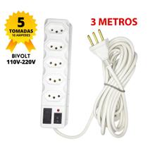 Filtro de Linha Branco 5 Tomadas com 3 Metros