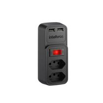 Filtro de Linha Carregador Celular Adaptador Carregador Tomadas 2 Usb 2 Tomadas Fast Intelbras Bivolt Preto