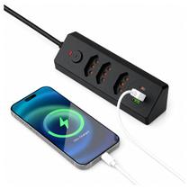 Filtro de Linha com 3 Tomadas 16A/20A + 2 USB-A e 1 USB-C Bivolt 110-220V Extensão 1.8 Metros Cor:Preta Filtro de Linha com 3 Tomadas 16A/20A + 2 USB-A e 1 USB-C Bivolt 110-220V Extensão 1.8 Metros Cor:Preta