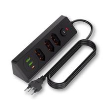 Filtro de Linha com 3 Tomadas 16A/20A + 2 USB-A e 1 USB-C Bivolt 110-220V Extensão 1.8 Metros Cor:Preta