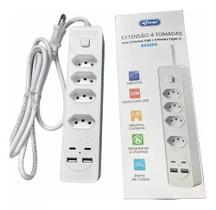 Filtro de Linha com 4 Tomadas + 2 USB + 2 Tipo-C - Proteção e Praticidade