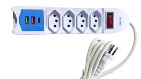 Filtro de Linha com 4 Tomadas + 3 Portas USB 2M