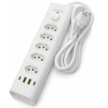 Filtro de Linha Com 5 Tomadas 10A 20A + DPS, Extensão Elétrica Bivolt Tripolar, Regua Com 4 USB, USB Tipo C Cabo 2M Filtro de Linha Com 5 Tomadas 10A 20A + DPS, Extensão Elétrica Bivolt Tripolar, Regua Com 4 USB, USB Tipo C Cabo 2M