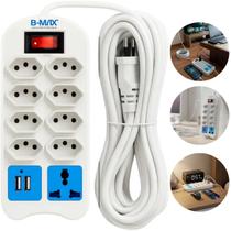 Filtro de Linha Com 8 Tomadas 2 Usb 1 Padrao Europeu Extensão Para Casa Escritorio Bivolt Cabo 5 Metros