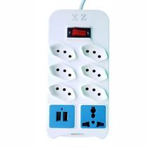 FILTRO DE LINHA COM INTERRUPTOR 6 TOMADAS 2 Usb 1 Tomada Universal