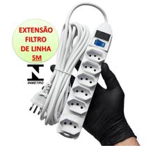 Filtro De Linha Com Seis Tomadas Extensão Cor Branco 5 Metros SL76065M