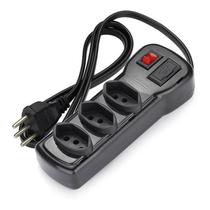 Filtro de Linha de 3 Tomadas 10A Com Fusível e Interruptor Anti-Raios Régua Elétrica Tripolar