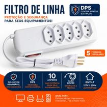 Filtro de Linha Disjuntor Rearmável DPS contra surtos elétricos 5 Tomadas Tripolar Cabo 80Cm Branco Filtro de Linha Disjuntor Rearmável DPS contra surtos elétricos 5 Tomadas Tripolar Cabo 80Cm Branco