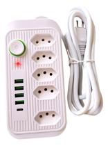 Filtro De Linha Extensão 5 Tomadas 4 Entradas Usb 1 Tipo C
