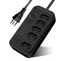 Filtro de Linha Extensão 5 Tomadas 4 Entradas USB 1 Tipo C