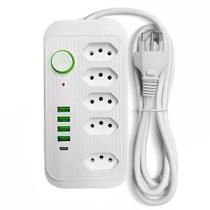 Filtro de Linha Extensão 5 Tomadas 4 Entradas USB 1 Tipo C - Kapbom