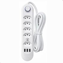 Filtro de Linha Extensão 5 Tomadas Régua 10A 2500W Usb Bivolt 110v/220v 2 Metros - Filtro de Linha Extensão 5 Tomadas Régua 10A 2500W Usb Bivolt 110v/220v 2 Metros -
