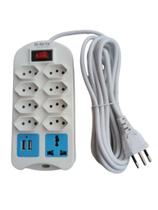 Filtro de linha Extensão 8 tomadas 2USB +1 triangulo 5m