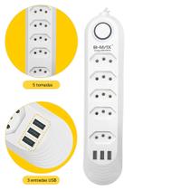 Filtro de linha Extensão De Tomadas 5 Entradas E 3 Para Usb Fio 2 Metros Bivolt