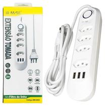 Filtro De Linha Extensão Elétrica Régua 4 Tomadas 3 Usb 2m