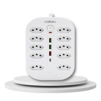 Filtro de Linha Extensão Multifuncional Proteção 10 Tomadas 3 USB-A 1 USB-C Material Resistente ao Fogo 110-220V Bivolt