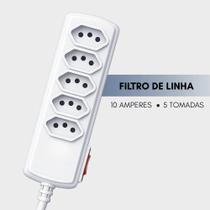 Filtro de Linha Extensão Proteção contra Surtos Elétricos DPS 5 Tomadas Bivolt Plug 90 Graus 10 Amperes Branco