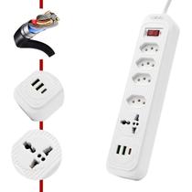 Filtro de Linha, Extensão Tomada, Régua 4 tomadas comuns, 2 portas USB Type-C, 1 micro USB e 1 Tomada Universal
