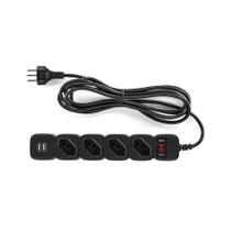 Filtro De Linha Intelbras 4 Tomadas 2xUSB 10A 3M Bivolt Preto - EPE 204 USB + PT