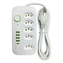 Filtro de Linha Multifuncional 5 Tomadas 4 USB-A 1 USB-C Bivolt Interruptor Cabo de 5 Metros Cobre de Alta Condutividade Filtro de Linha Multifuncional 5 Tomadas 4 USB-A 1 USB-C Bivolt Interruptor Cabo de 5 Metros Cobre de Alta Condutividade