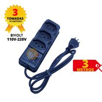 Filtro de Linha Preto 3 Tomadas com 3 Metros