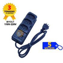 Filtro de Linha Preto 3 Tomadas com 5 Metros