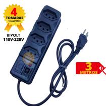 Filtro de Linha Preto 4 Tomadas com 3 Metros