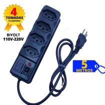 Filtro de Linha Preto 4 Tomadas com 5 Metros