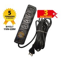 Filtro de Linha Preto 5 Tomadas com 3 Metros