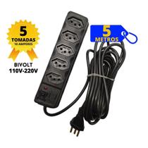 Filtro de Linha Preto 5 Tomadas com 5 Metros