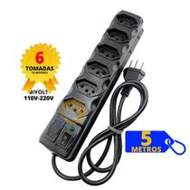 Filtro de Linha Preto 6 Tomadas com 5 Metros