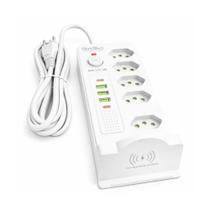 Filtro De Linha Profissional Estação 11 Em 1 Indução USB-C - Branco Filtro De Linha Profissional Estação 11 Em 1 Indução USB-C - Branco