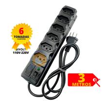 Filtro de Linha Régua 3, 4, 5 e 6 Tomadas Cabo PP 3 Metros e 5 Metros