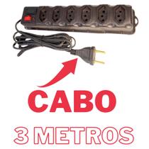 Filtro de Linha Régua 6 Tomadas Cabo 3 Metros e 5 Metros bivolt Com Proteção Fusível Chave E Led
