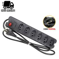 Filtro de Linha Régua de Tomada com Fusível Extensão Elétrica Bivolt 6 Tomadas Tripolar